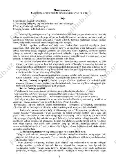 jismoniy tarbiya tizimda turizmning mohiyati va o'rni — DOC