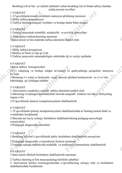 boshlang’ich ta’limda tarbiya fanidan oraliq nazorat savollari — DOCX