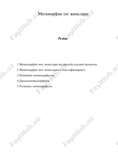 метаморфик тог жинслари — DOCX