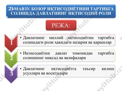 bozor iqtisodiyotini tartibga solishda davlatning iqtisodiy roli — PDF