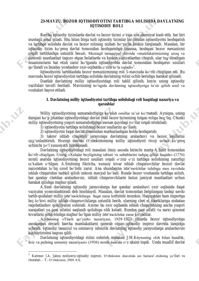 bozor iqtisodiyotini tartibga solishda davlatning iqtisodiy roli — PDF