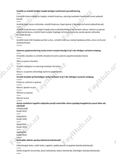 analitik va sintetik hisoblar — DOCX
