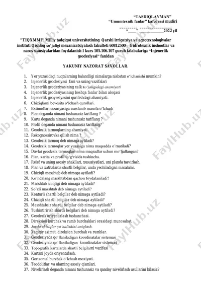injenerlik geodeziyasi savollari — PDF