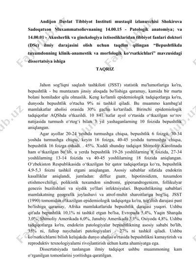 bepushtlikda tuxumdonning klinik-anamestik va morfologik ko‘rsatkichlari — DOC