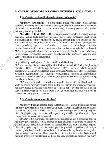 maʼmuriy javobgarlik fanidan minimum savol-javoblar — DOCX
