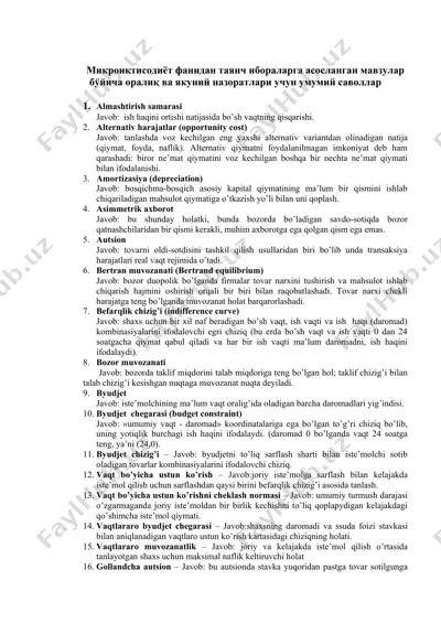 mikro iqtisodiyot bo'yicha umumiy savollar — DOC