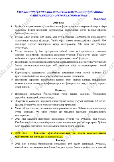 o'zbekiston respublikasi prezidenti sh.mirziyoevning oliy majlisga murojaatnomasi — DOCX
