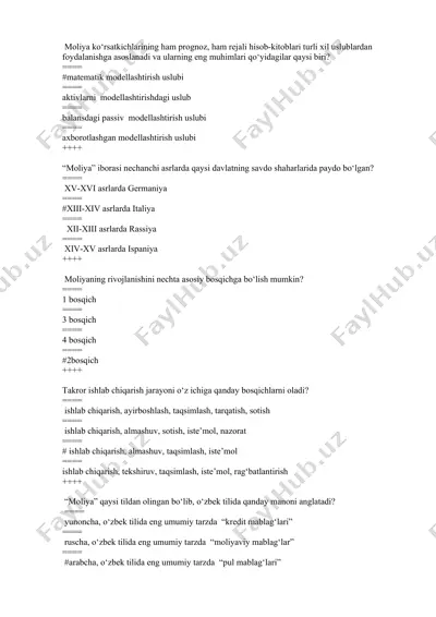 moliya ko‘rsatkichlarining modellashtirish uslublari — DOCX