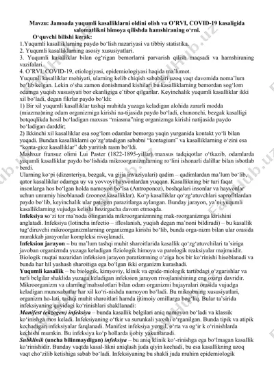 yuqumli kasalliklar va salomatlik himoyasi — DOCX