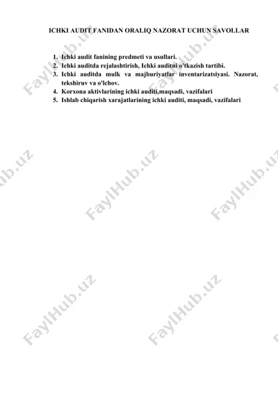 ichki audit fanidan оraliq nazorat uchun savollar — DOCX