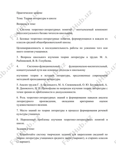 практическое занятие о теории литературы в школе — DOCX