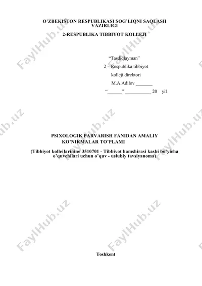 psixologik parvarish fani uchun o'quv-uslubiy tavsiyanoma — DOCX