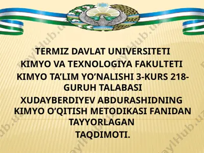 kimyo ta'limi metodikasi — PPTX