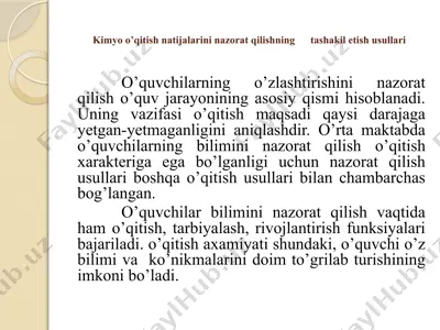 kimyoo’qitish natijalarini nazorat qilishning tashakil etish usullari — PPTX