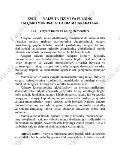valyuta tizimi va pulning xalqaro munosabatlardagi harakatlari — DOCX