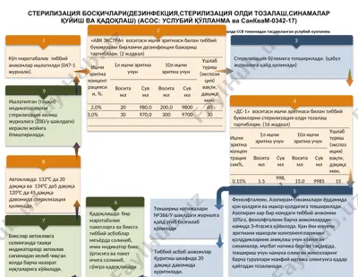 стерилизация босқичлари(дезинфекция,стерилизация олди тозалаш,синамалар қуйиш ва қадоқлаш) (асос: услубий қўлланма ва санквам-0342-17) — DOCX