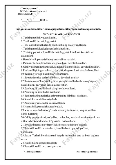 dermatovenerologiya nazariy savollari — DOCX