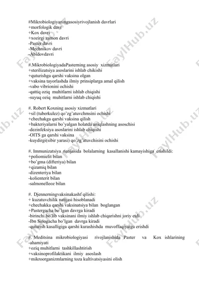 mikrobiologiyaning asosiy rivojlanish davrlari — DOCX