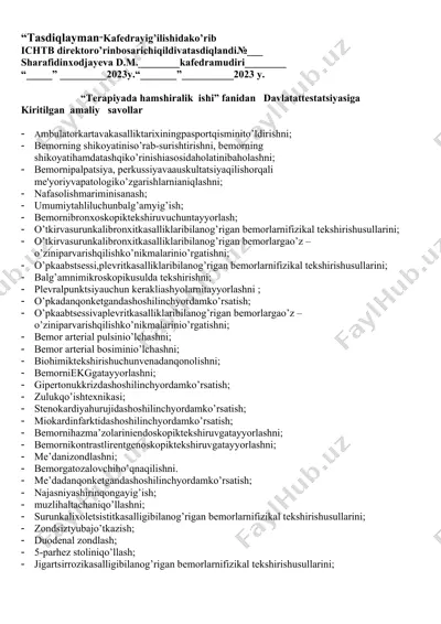 "terapiyada hamshiralik ishi fanidan amaliy savollar" — DOCX