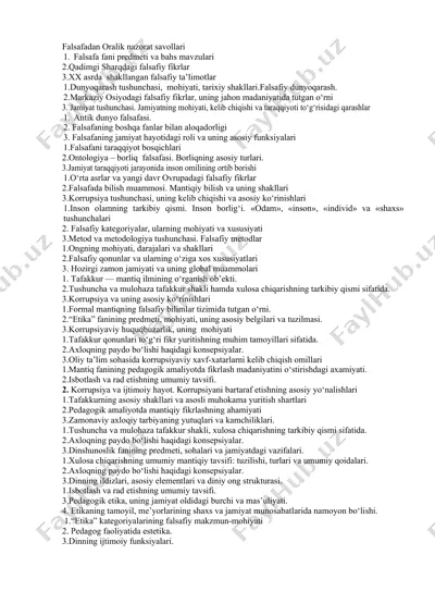 falsafadan oralik nazorat savollari — DOCX