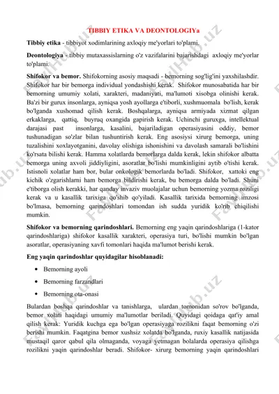 tibbiy etika va deontologiya — DOCX