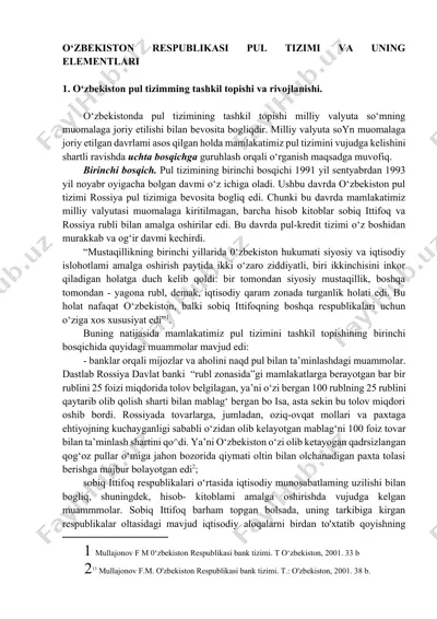 o‘zbekiston respublikasi pul tizimi va uning elementlari — DOCX