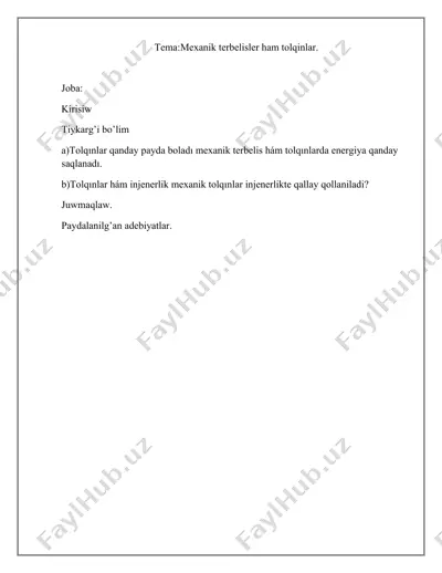mexanik terbelisler va tolqınlar — DOCX