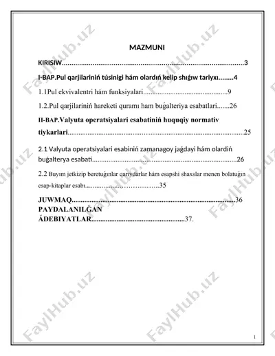 valyuta operatsiyalari esabatlari — DOC