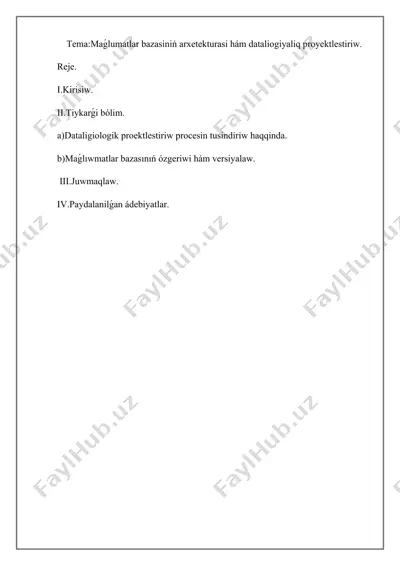 malumotlar bazasiniń arxitekturasi — DOCX