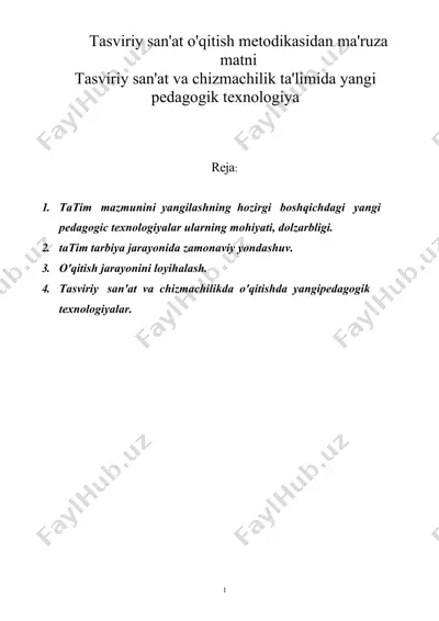 tasviriy san'at o'qitish metodikasidan ma'ruza matni — DOC