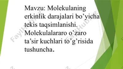 molekulaninger kinlik darajalariboyicha tekinstaqsimlanishi — PPTX