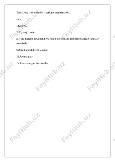 kishi biznesi: ekonomikasınıní kreditleştirilmesi — DOCX