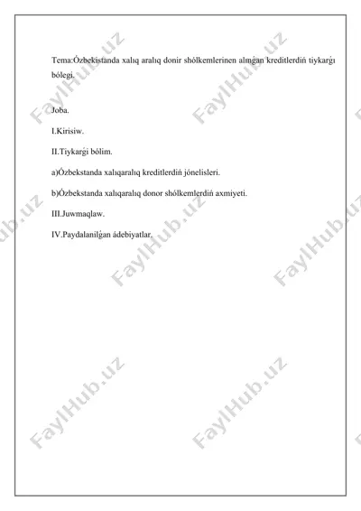 xalqaro aralıq donor kompaniyalar tomonidan taqdim etilgan kreditlar — DOCX