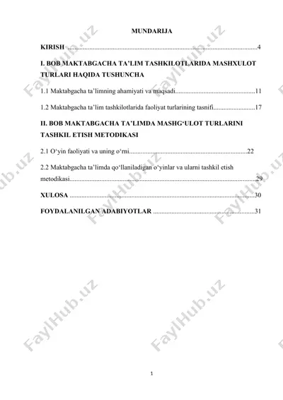 maktabgacha ta'limda mashg'ulot turlarini tashkil etish metodikasi — DOCX