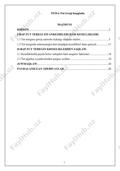 tut teregi ziyankeshileri va keselliklari — DOCX