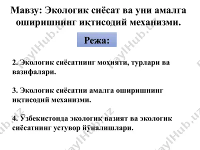 экологик сиёсат ва уни амалга оширишнинг иқтисодий механизми — PPTX