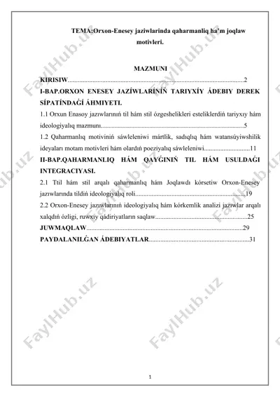 orxon-enesey jaziwlarinda qaharmanliq ha'm joqlaw motivleri — DOCX