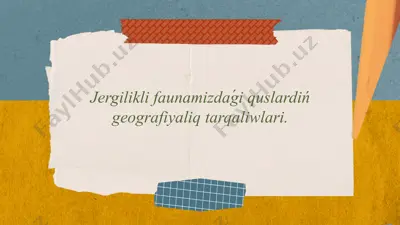quslar geografiyalıq tarqalıwı hám ekologiyalıq roli — PPTX