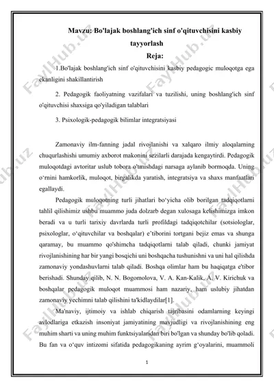 bo'lajak boshlang'ich sinf o'qituvchisini kasbiy tayyorlash — DOCX