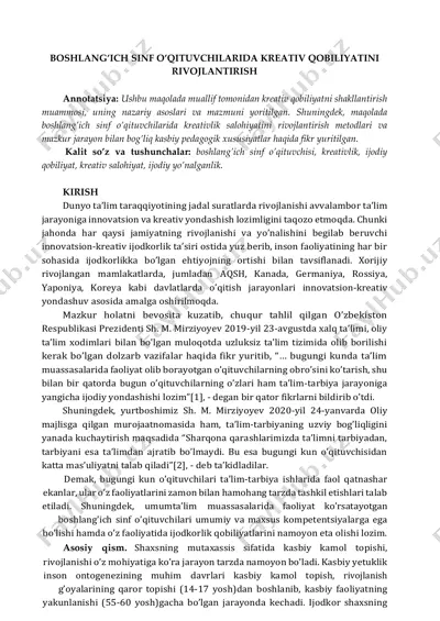 boshlang’ich sinf o’qituvchilarida kreativ qobiliyatini rivojlantirish — PDF