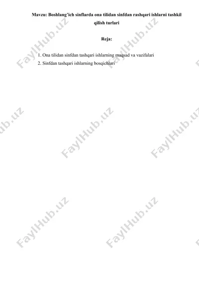 boshlang'ich sinflarda ona tilidan sinfdan rashqari ishlarni tashkil qilish turlari — DOCX