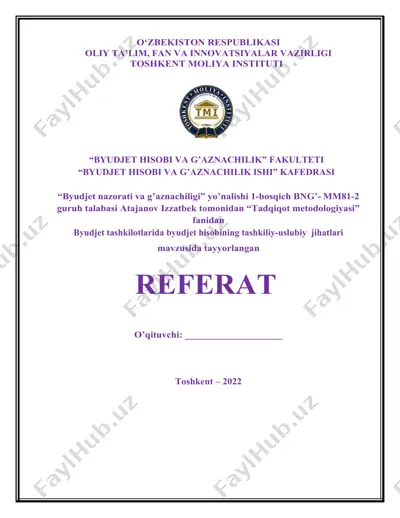 budjet tashkilotlarida budjet hisobining tashkiliy-uslubiy jihatlari — DOCX