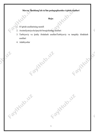 boshlang'ich ta'lim pedagogikasida o'qitish usullari — DOCX