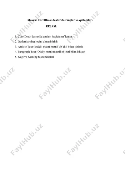 coreldraw dasturida ranglar va qatlamlar — DOCX