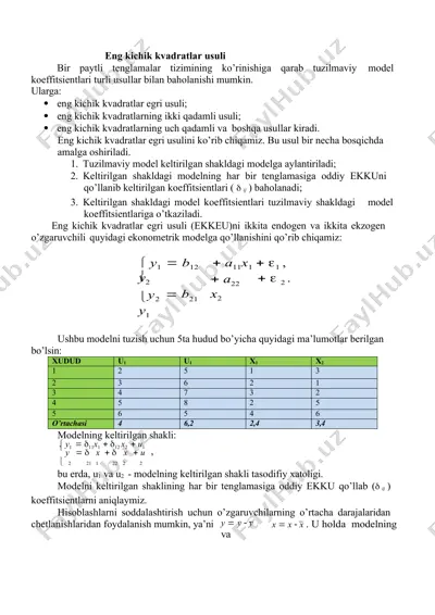 eng kichik kvadratlar usuli — DOCX