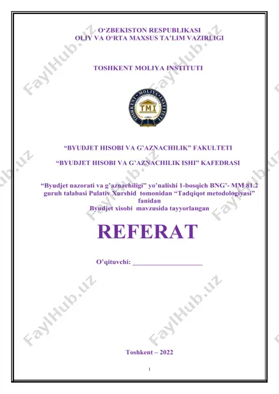 budjet hisobi va g'aznachiligi referati — DOCX