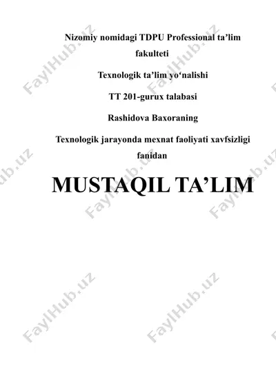 mustaqil ta'lim rejasi "favqulodda vaziyatlar, ularning turlari va xususiyatlari" — DOCX