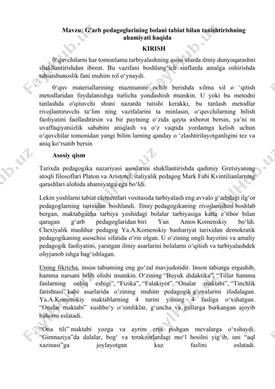g'arb pedagoglarining bolani tabiat bilan tanishtirishning ahamiyati — DOCX