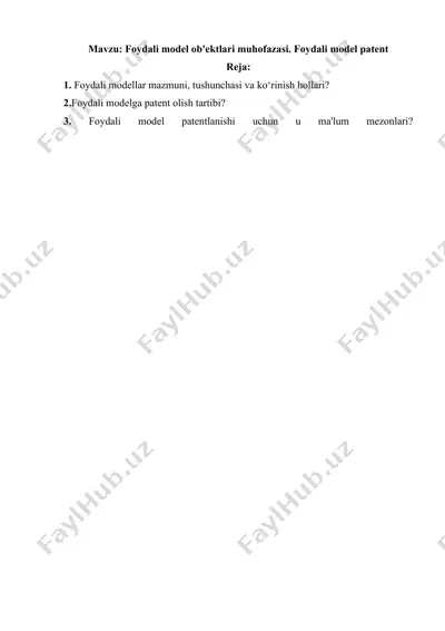 foydali model ob'ektlari muhofazasi. foydali model patent — DOCX