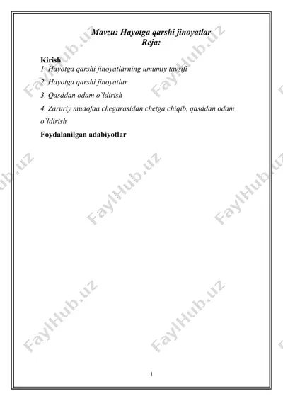hayotga qarshi jinoyatlar haqida ma'lumotlar — DOCX